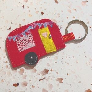 Retro Camper Key Fob Handcrafted "Adventure Awaits" Lace Ribbon Bead | New #4